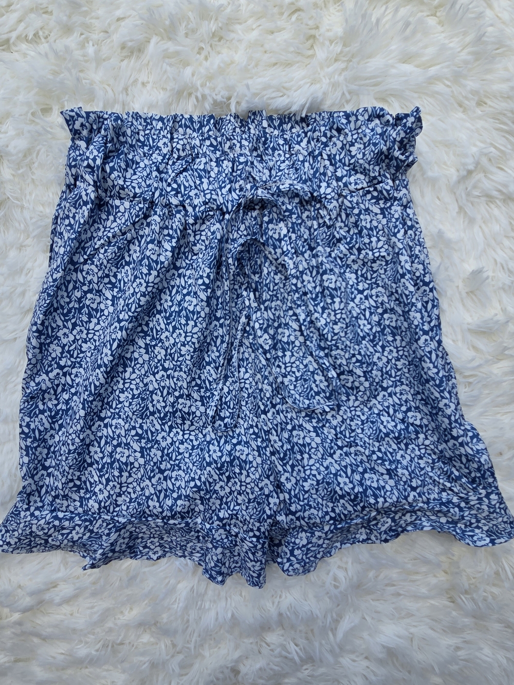 Blue Floral Paperbag Waist Women's Shorts